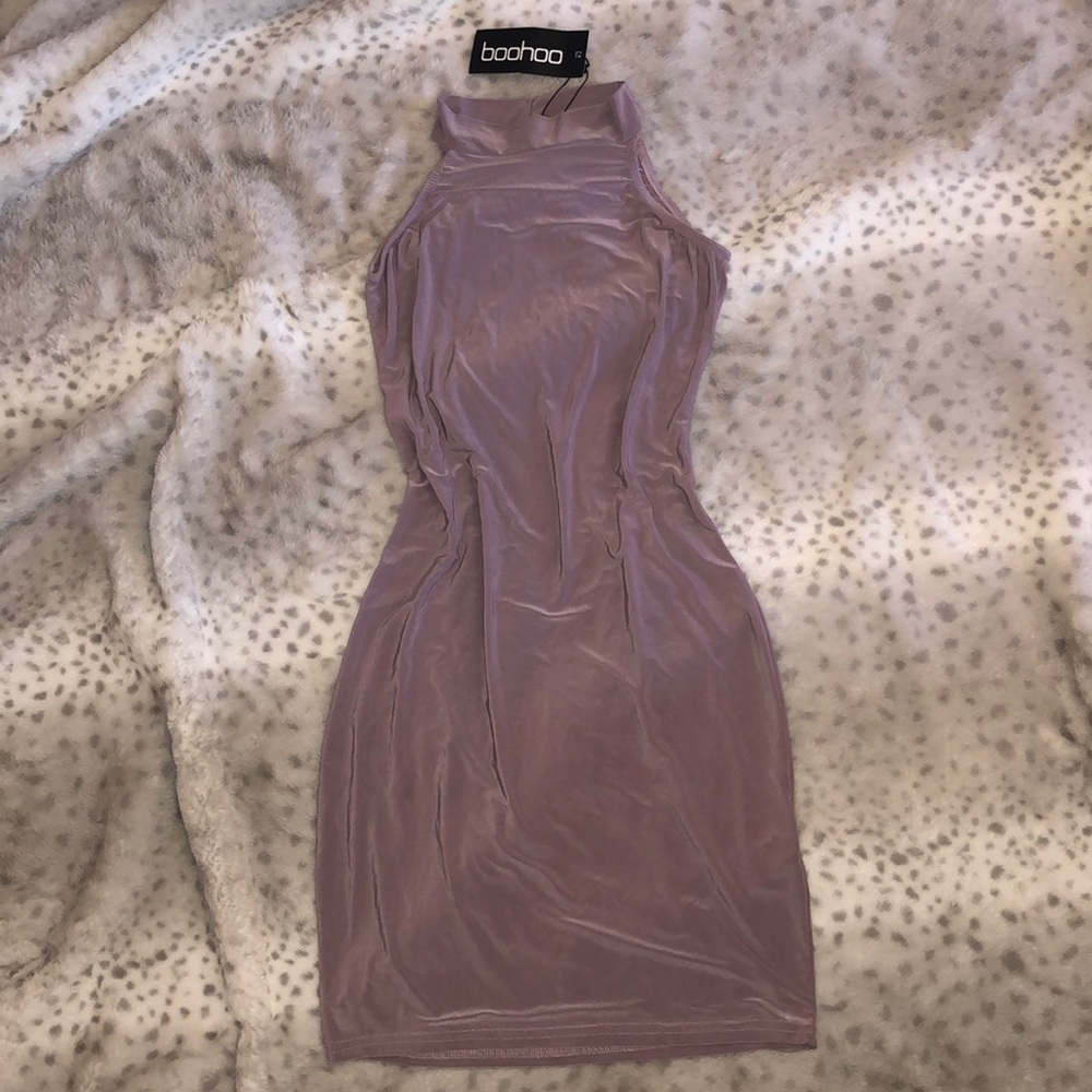 Slinky high neck mini dress